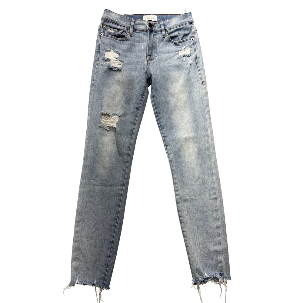 FRAME Le Skinny de Jeanne Crop Jeans Womens 25 Light Wash Distressed Stretch